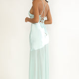 Golden Era Sheer Waist Maxi Dress Aqua Blue