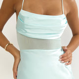 Golden Era Sheer Waist Maxi Dress Aqua Blue