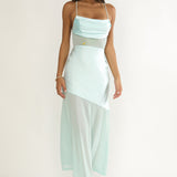 Golden Era Sheer Waist Maxi Dress Aqua Blue