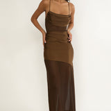 Golden Era Sheer Waist Maxi Dress Chocolate