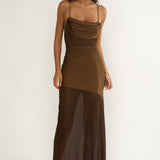 Golden Era Sheer Waist Maxi Dress Chocolate