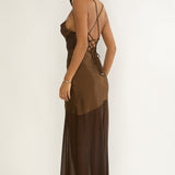 Golden Era Sheer Waist Maxi Dress Chocolate