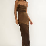 Golden Era Sheer Waist Maxi Dress Chocolate