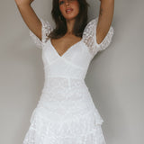 Annabella Puff Sleeve Tied Back Lace Dress White