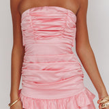 Annabella Strapless Tied Back Frill Hem Mini Dress Baby Pink