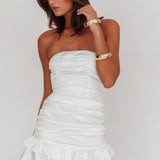 Annabella Strapless Tied Back Satin Mini Dress White