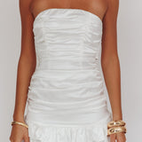 Annabella Strapless Tied Back Satin Mini Dress White