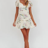 Annabella Puff Sleeve Tied Back Mini Dress Floral Butter