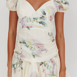Annabella Puff Sleeve Tied Back Mini Dress Floral Butter