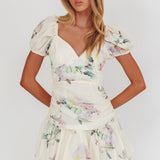 Annabella Puff Sleeve Tied Back Mini Dress Floral Butter