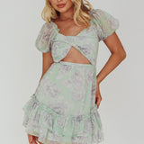 Sweet Nothings Puff Sleeve Twist Dress Floral Apple