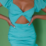 Sweet Nothings Puff Sleeve Twist Bust Mini Dress Teal