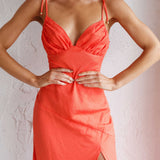 Clovelly Tied Shoulder Midi Dress Orange