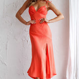 Clovelly Tied Shoulder Midi Dress Orange