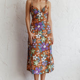 Clovelly Tied Shoulder Midi Dress Flower Terracotta