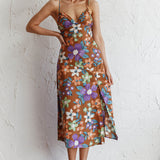 Clovelly Tied Shoulder Midi Dress Flower Terracotta