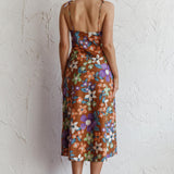 Clovelly Tied Shoulder Midi Dress Flower Terracotta