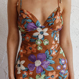 Clovelly Tied Shoulder Midi Dress Flower Terracotta