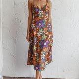 Clovelly Tied Shoulder Midi Dress Flower Terracotta