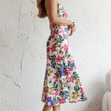 Clovelly Tied Shoulder Midi Dress Flower White