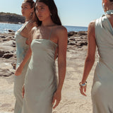 Dolce Life Backless Satin Maxi Dress Sage