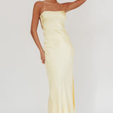 Dolce Life Backless Satin Maxi Dress Butter