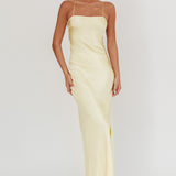 Dolce Life Backless Satin Maxi Dress Butter