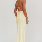 Dolce Life Backless Satin Maxi Dress Butter
