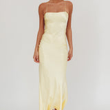 Dolce Life Backless Satin Maxi Dress Butter