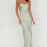 Dolce Life Backless Satin Maxi Dress Sage