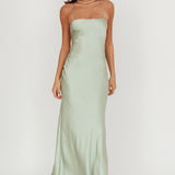 Dolce Life Backless Satin Maxi Dress Sage