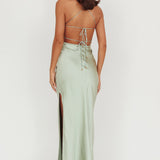 Dolce Life Backless Satin Maxi Dress Sage