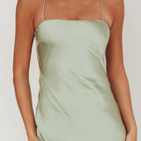 Dolce Life Backless Satin Maxi Dress Sage
