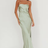 Dolce Life Backless Satin Maxi Dress Sage