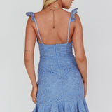 Kianna Ruffle Strap Lace Mini Dress Blue