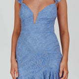 Kianna Ruffle Strap Lace Mini Dress Blue