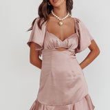 Eyes On You Pleated Bust Angel Sleeve Ruffle Hem Dress Blush