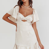 Eyes On You Pleated Bust Angel Sleeve Ruffle Hem Dress Champagne