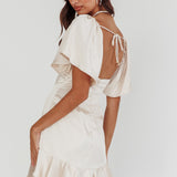 Eyes On You Pleated Bust Angel Sleeve Ruffle Hem Dress Champagne