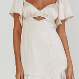 Eyes On You Pleated Bust Angel Sleeve Ruffle Hem Dress Champagne