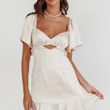 Eyes On You Pleated Bust Angel Sleeve Ruffle Hem Dress Champagne