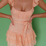 Fairytale Ending Ruffle Strap Eyelet Dress Peach