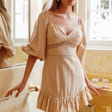 Under The Moon Puff Sleeve Dress Sand