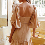 Under The Moon Puff Sleeve Dress Sand