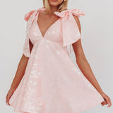 Chantilly Tied Shoulder Jacquard Mini Dress Blush