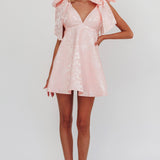 Chantilly Tied Shoulder Jacquard Mini Dress Blush