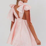 Chantilly Tied Shoulder Jacquard Mini Dress Blush