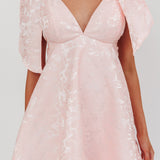 Chantilly Tied Shoulder Jacquard Mini Dress Blush