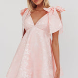 Chantilly Tied Shoulder Jacquard Mini Dress Blush