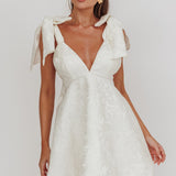Chantilly Tied Shoulder Jacquard Mini Dress White